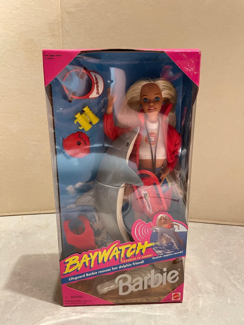 Vintage Barbie 1994 Baywatch lifeguard Barbie with her dolphin friend NOS